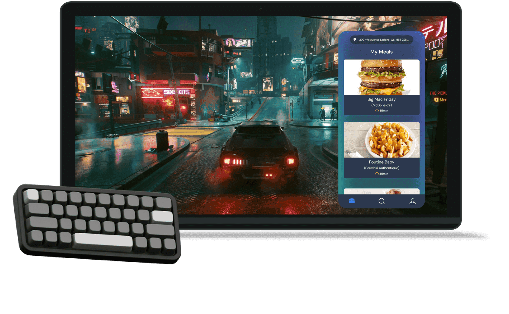 food delivery with in-game app and hotkeys